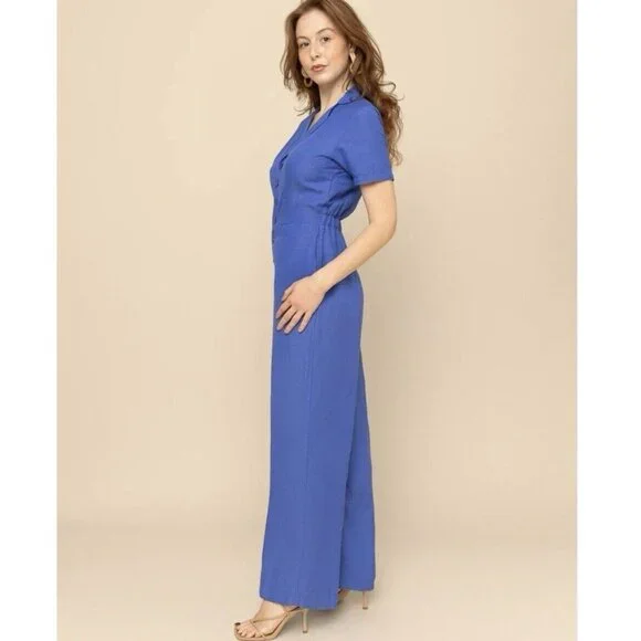 Mixed By Nasrin Neptune Linen Wide Leg Jumpsuit Pink - Picture 6 of 8